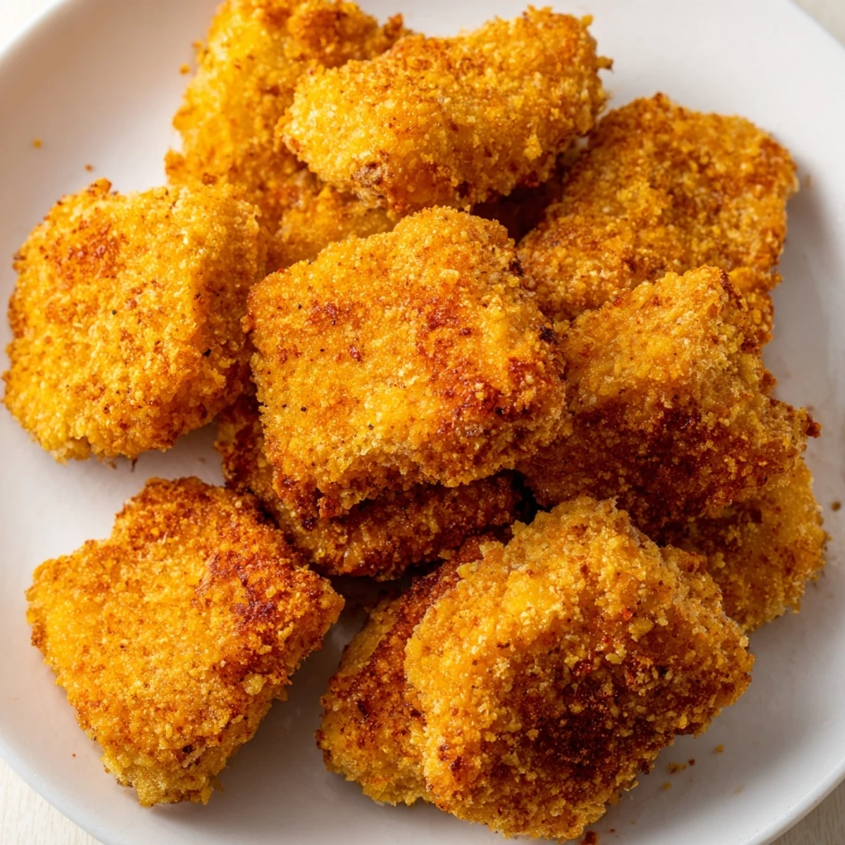 Crispy, golden-brown Chicken Nuggets fresh from the fryer, ready for dipping in ketchup.