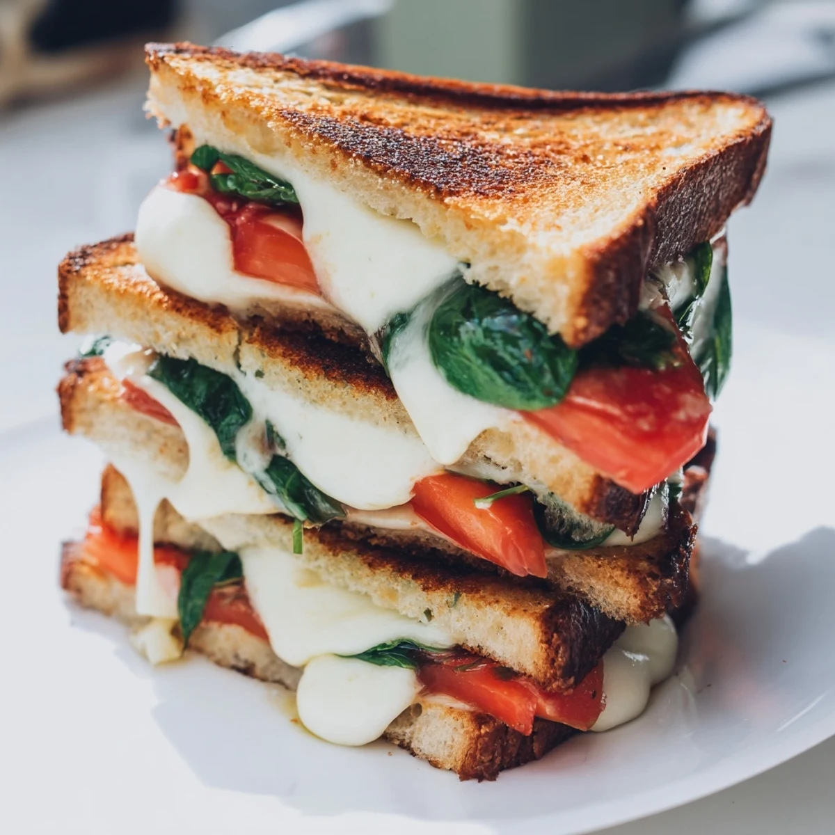 Perfectly melted mozzarella meets fresh basil and tomato slices on buttery, crisp sourdough in this Tomato Basil Grilled Cheese.