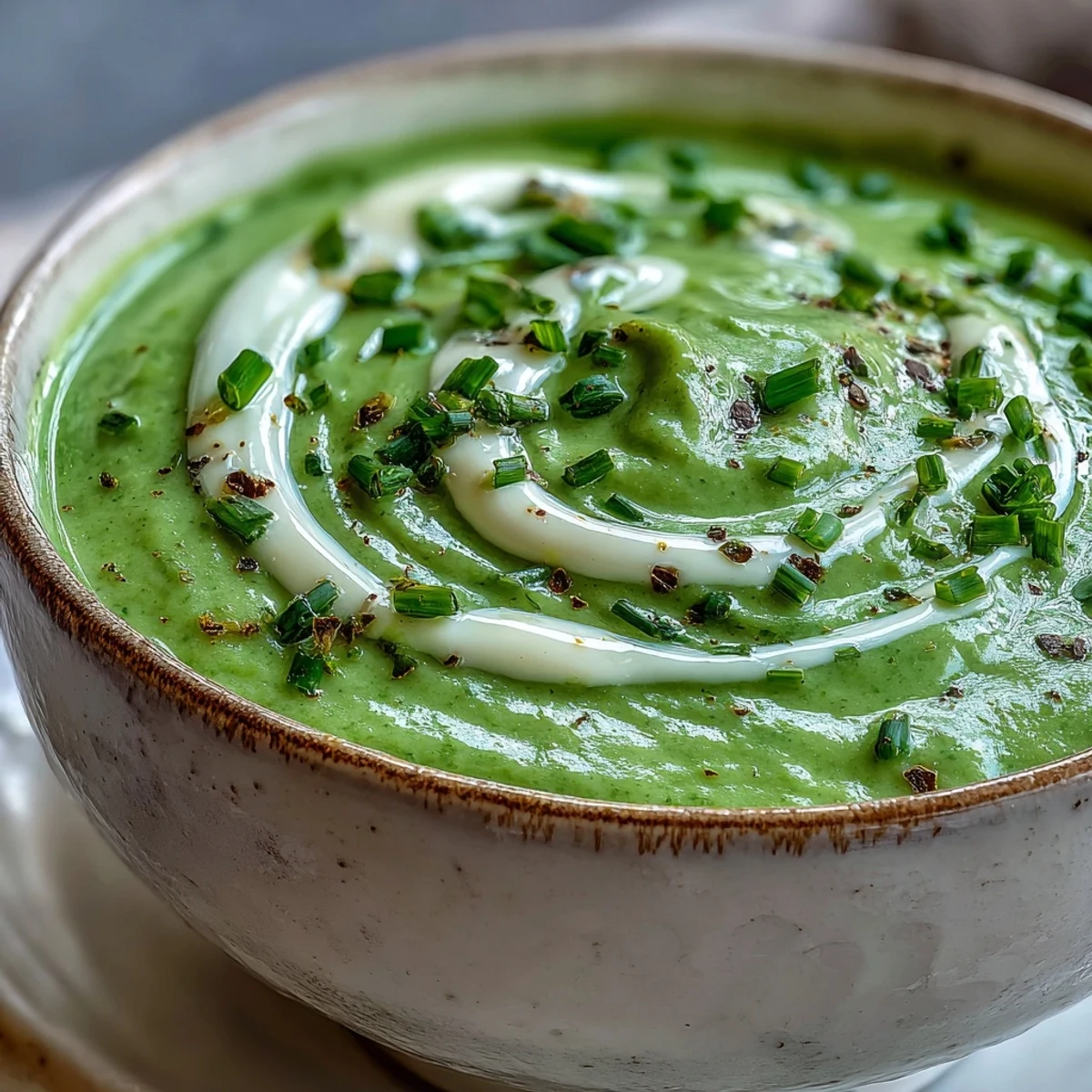 A spoon lifts a creamy serving of homemade Cream of Broccoli Soup with tender green florets.