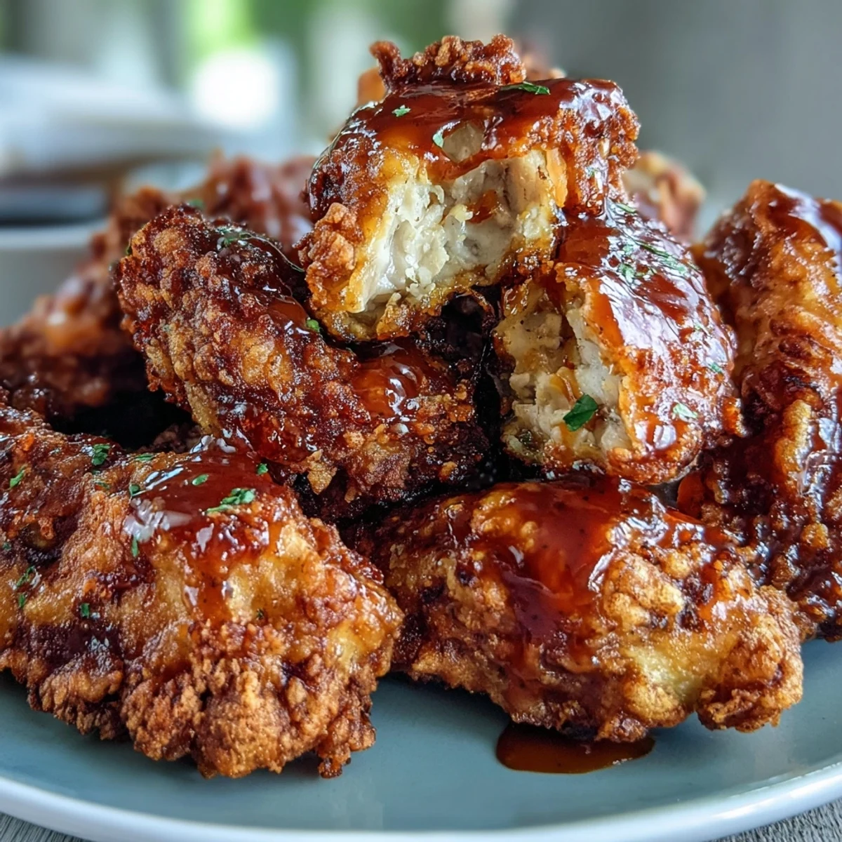 A platter of restaurant-style Fried Chicken Wings tossed in sticky Thai sweet chili sauce, paired with crisp celery sticks for dipping.