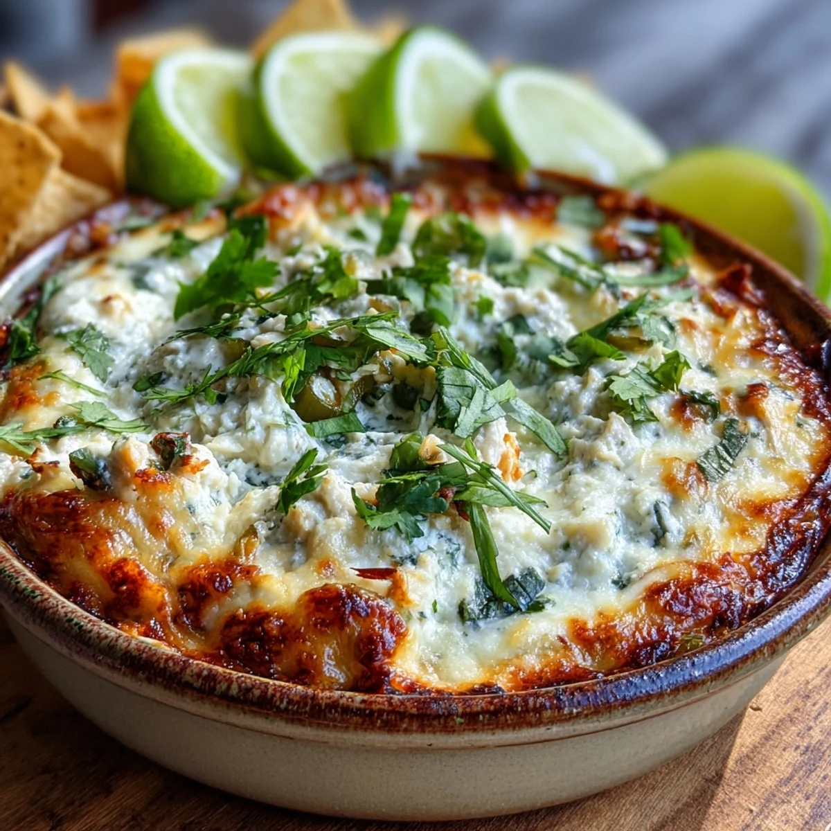Golden, bubbly Cilantro and Lime Chicken With Scoops, garnished with fresh cilantro and lime wedges, served warm for dipping.