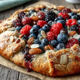 Rustic Summer Berry Galette showcasing vibrant mixed berries, baked to perfection.