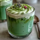 Decadent vanilla cold foam crowns this refreshing Mother's Day iced matcha latte.