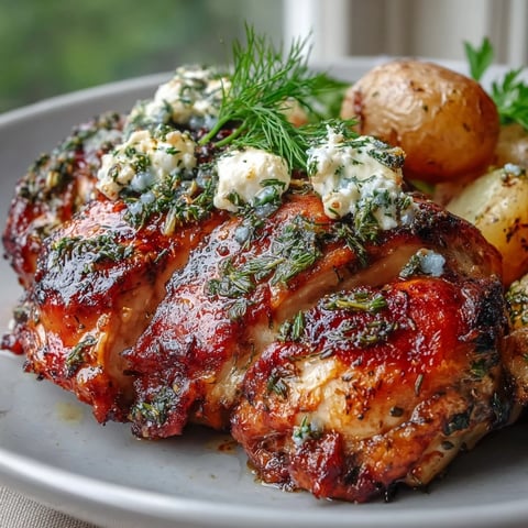 Golden roasted chicken with lemon-herb feta and tender potatoes.