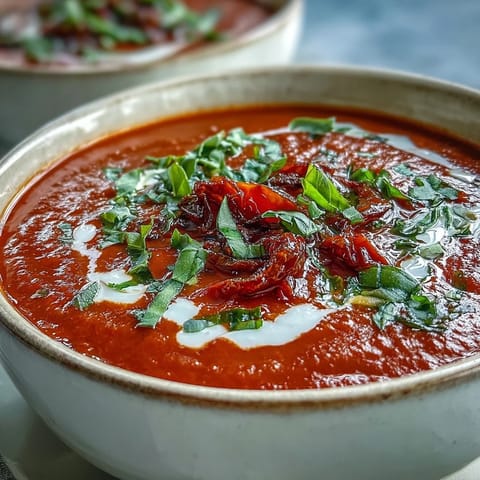 Bright red roasted tomatoes, onions, and garlic on a baking sheet ready for the Roasted Tomato Basil Soup.