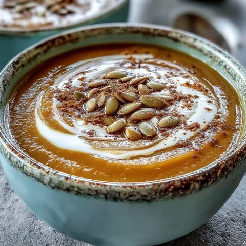 Velvety orange Butternut Squash and Apple Soup steaming in a rustic bowl with a cream swirl and thyme garnish.