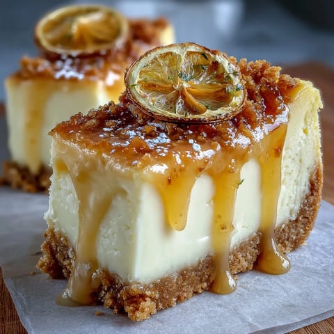 Limoncello cheesecake bars with graham cracker crust, creamy and zesty, garnished with lemon zest for a bright dessert.  