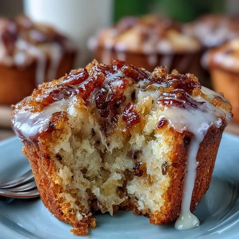 Freshly baked lemon poppy seed muffins topped with a tangy lemon glaze, perfect for a bright spring brunch table.