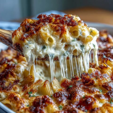 One-Pot Cheesy Pasta Bake with bubbling golden cheese and tender pasta in a rich tomato sauce.