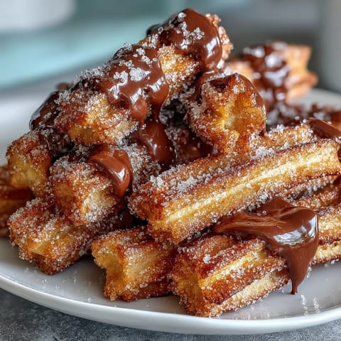 Crispy bite-sized churro bites coated in cinnamon sugar, served warm with a rich chocolate dipping sauce for a festive Cinco de Mayo treat.