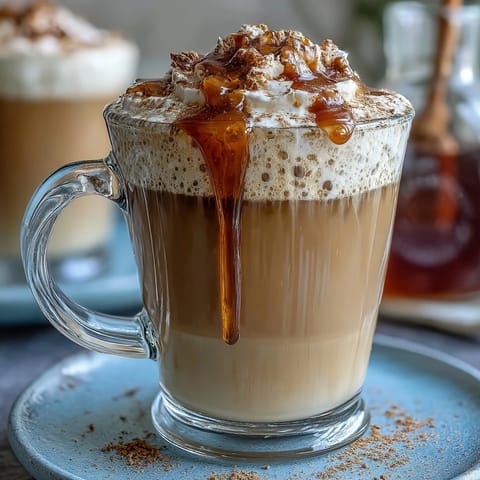 Creamy dandelion tea latte with oat milk and honey in a cozy mug, garnished with a sprinkle of cinnamon and a warm, inviting steam rising from the surface.