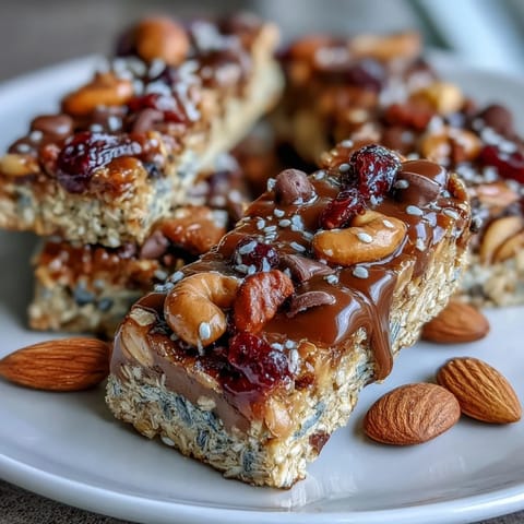 Close-up of chewy No-Bake Granola Energy Bars packed with oats, nuts, and dried fruit for a nutritious snack.