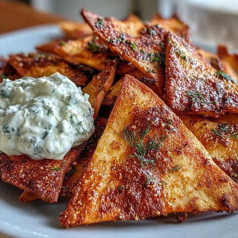 Golden-baked pita chips with cool, refreshing tzatziki sauce — an easy Mediterranean appetizer.