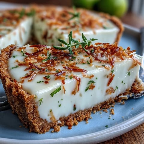 Luscious coconut lime tart, bright with citrus, rests perfectly in its golden graham cracker crust.