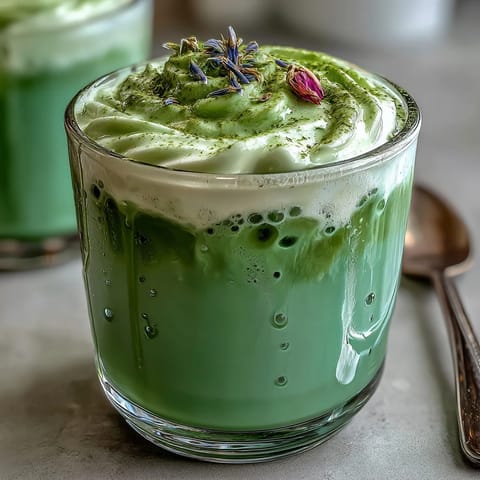 Decadent vanilla cold foam crowns this refreshing Mother's Day iced matcha latte.