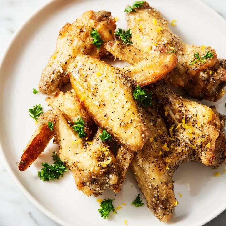 Close-up of glazed Lemon Pepper Wings with juicy interiors, perfect for game day or party appetizers.
