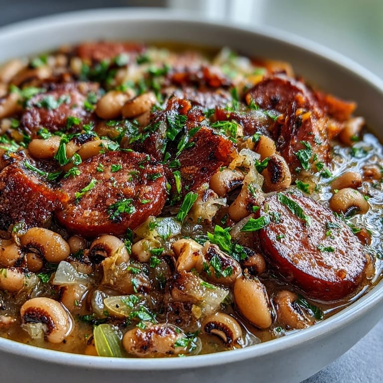 Comforting bowl of Southern-Style Black-Eyed Peas topped with fresh parsley.