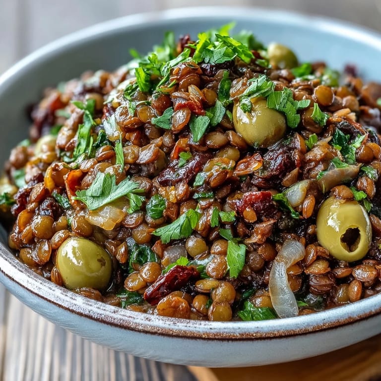 Flavorful Cuban-Inspired Lentil Picadillo, seasoned with warm spices and ready to serve.
