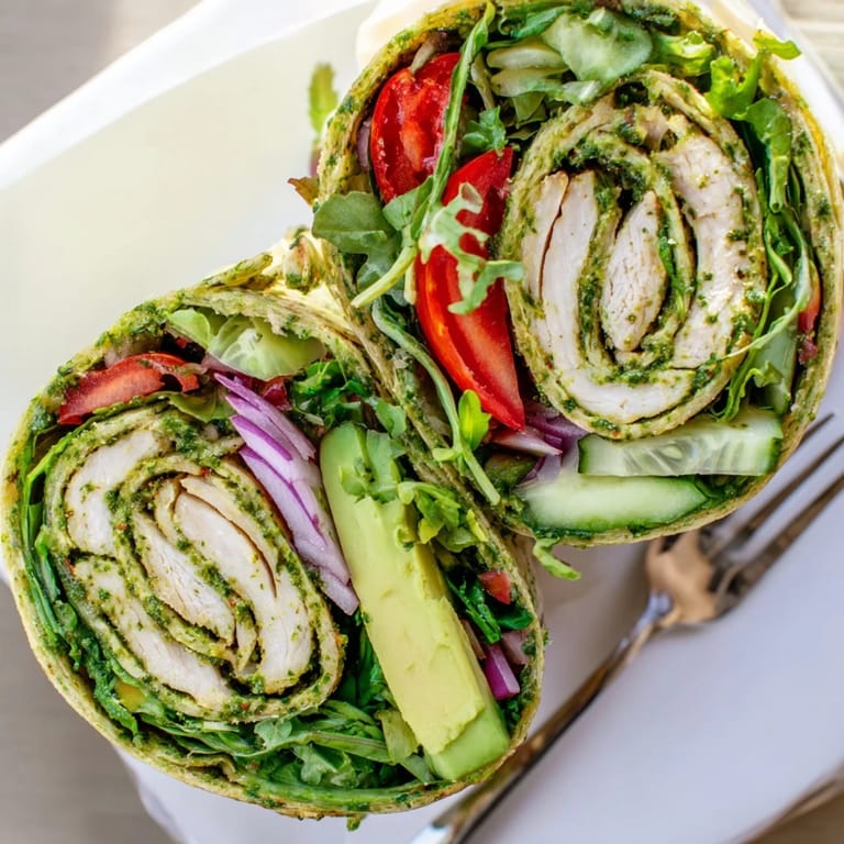 South American-inspired chimichurri chicken salad wrap with zesty sauce, sliced red onion, and mixed greens for a quick, healthy lunch.