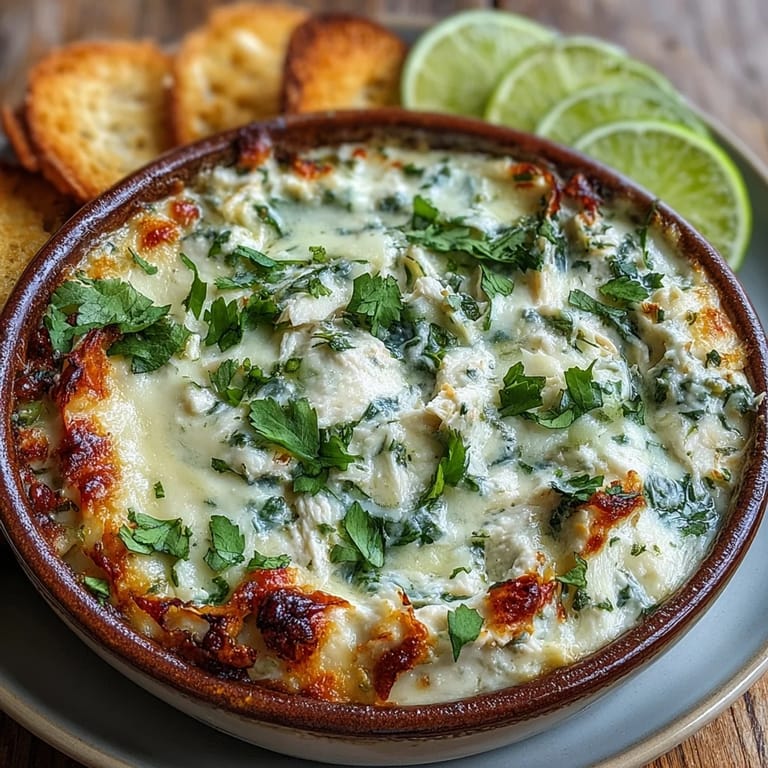 Close-up of creamy Cilantro and Lime Chicken With Scoops, showing cheesy, golden top and fresh cilantro garnish, ideal for parties.