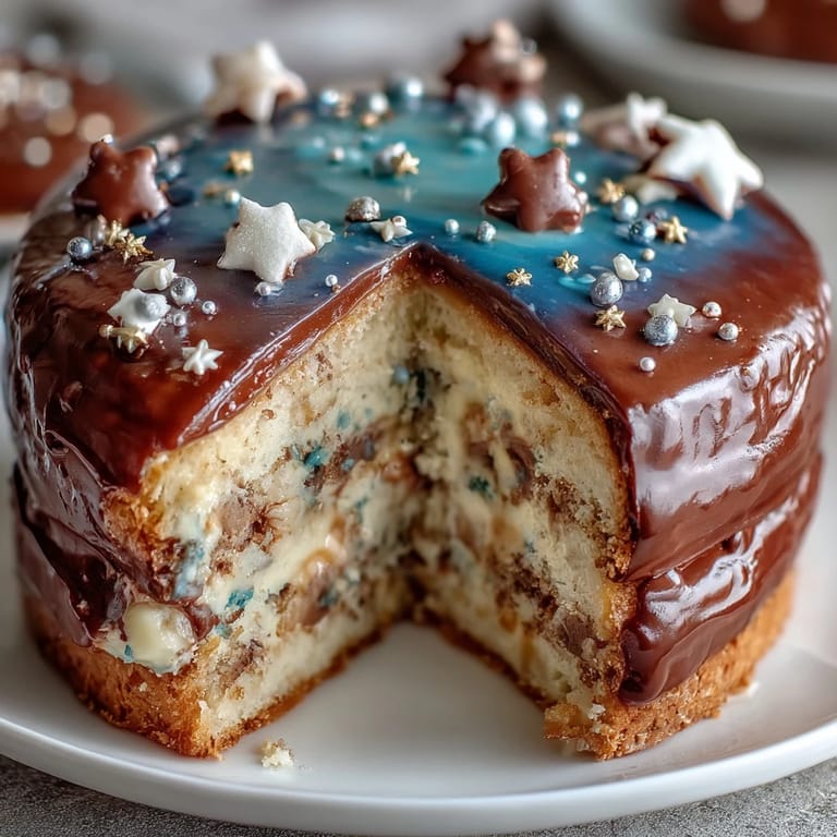 Celebrate with a stunning Galaxy Graduation Cake featuring marbled buttercream in deep blues, purples, and pinks, topped with edible gold and silver stars for a magical celestial effect.