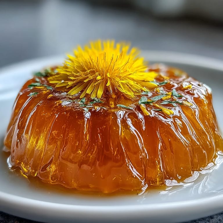 Bright yellow dandelion jelly glistening in sunlight, perfect for adding a floral twist to toast or scones.