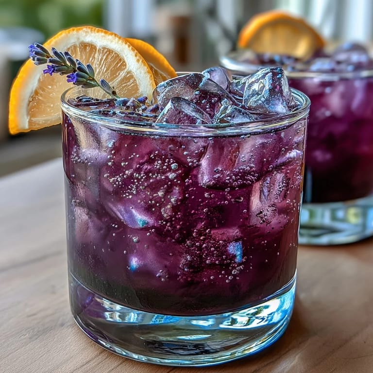 Vibrant Purple Rain Lavender Lemonade Refresher featuring soothing floral notes and a striking purple color.