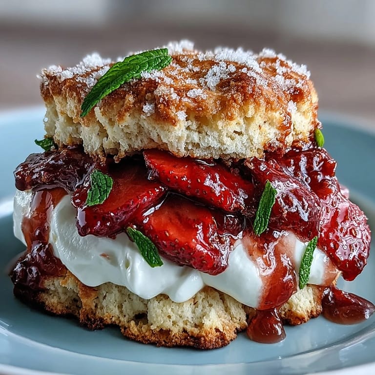 Fluffy, buttery Strawberry Basil Shortcake Biscuits served with juicy macerated strawberries.