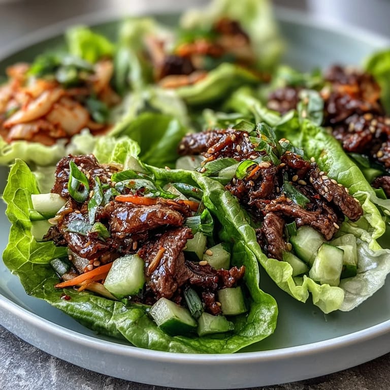 Flavorful Korean BBQ beef for delicious, spicy lettuce wraps perfect for a light meal.