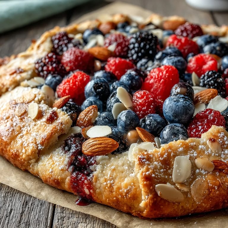 Rustic Summer Berry Galette showcasing vibrant mixed berries, baked to perfection.