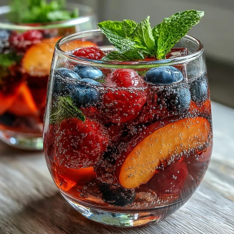 Refreshing alcohol-free Summer Sangria Mocktail brimming with colorful mixed berries.