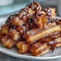 Crispy bite-sized churro bites coated in cinnamon sugar, served warm with a rich chocolate dipping sauce for a festive Cinco de Mayo treat.