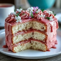 Pink ombre buttercream cake with edible flowers, a festive Mothers Day dessert for spring celebrations.